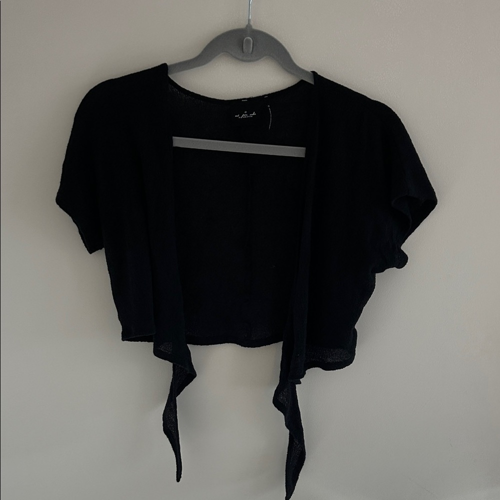 Black Short Sleeve Tie Top
